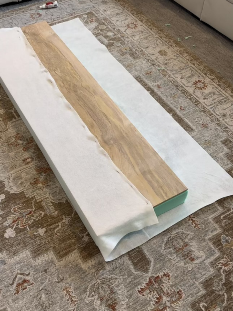 DIY Bench Cushion covering the plywood 